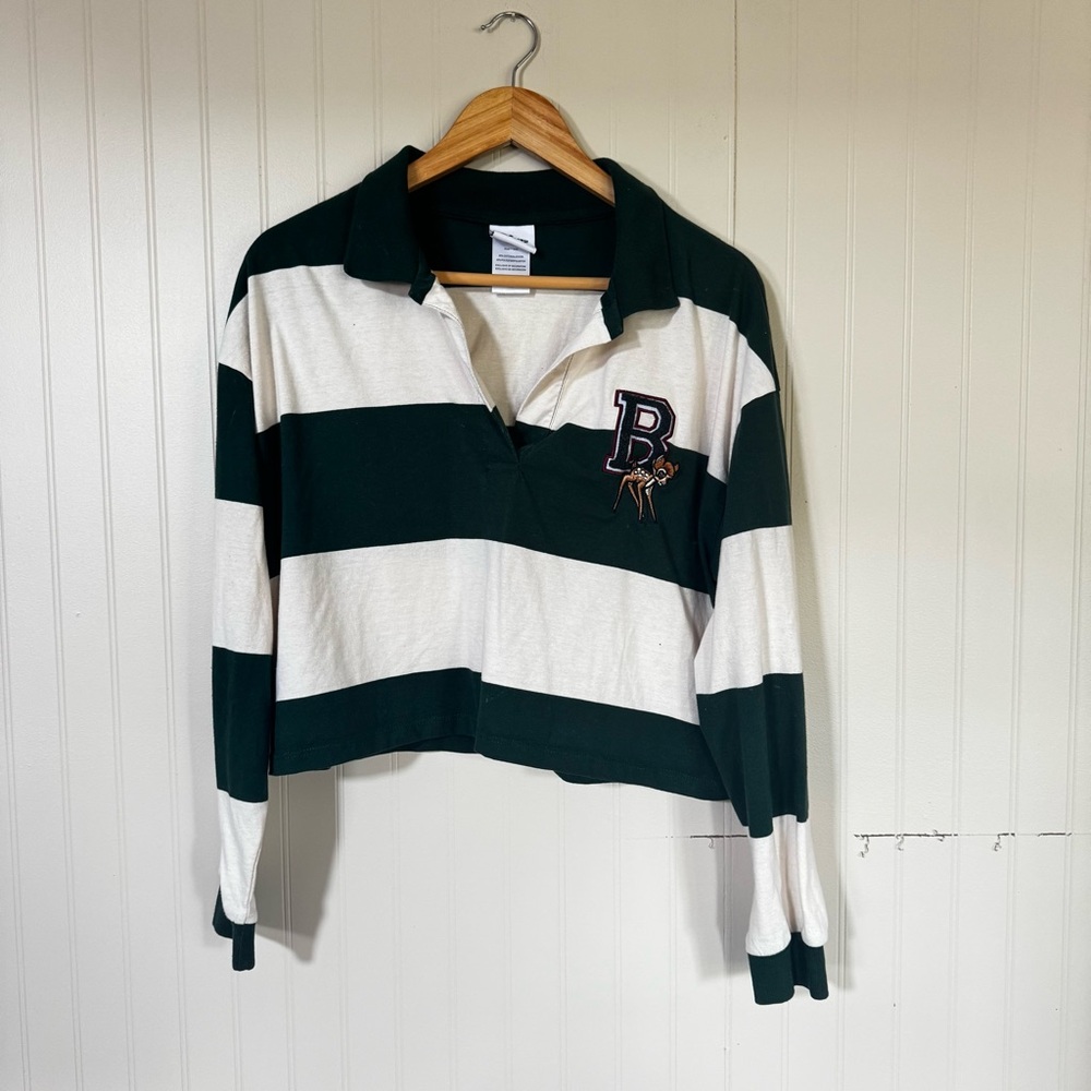 Striped Bambi Green and White Long Sleeve Polo Shirt